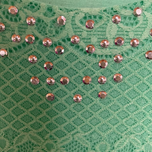 JM Collection Petite Size Petite Small Mint Green Top with Rhinestones - Picture 4 of 17